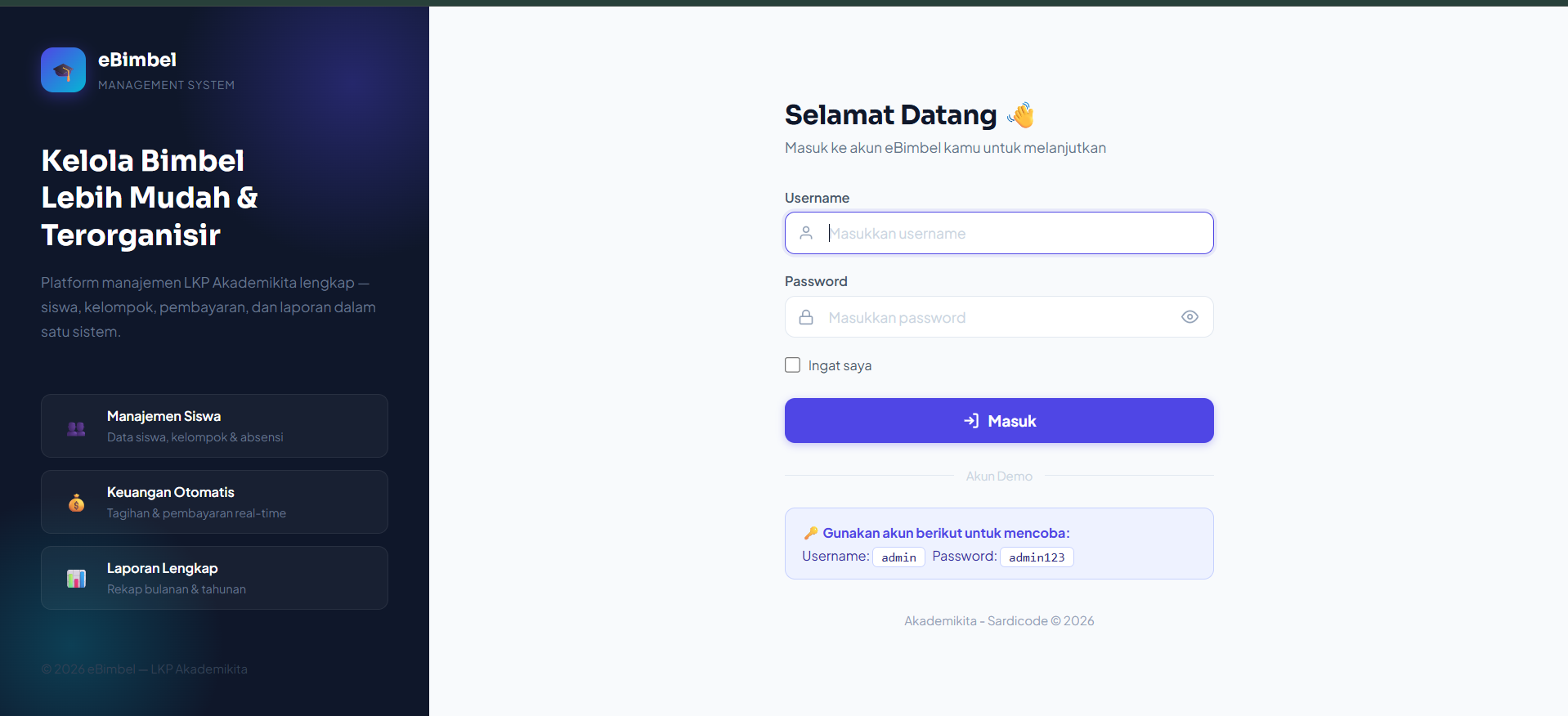 eBimbel — sistem manajemen LKP Akademikita